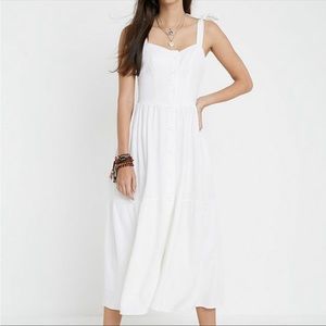 UO Positano White Linen Tie Shoulder Midi Dress